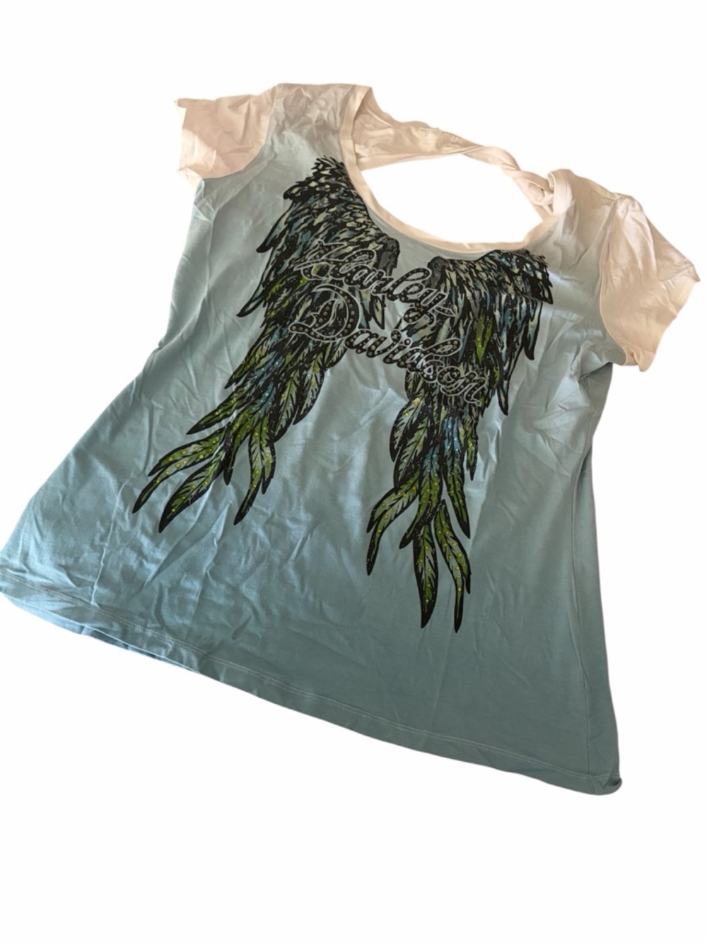 Harley Davidson Feather Angel Wings Short Sleeve Top Size XL